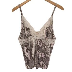 Recco Lingerie Y2K Lace Trim Cami Tank Top Womens Size M Snakeskin Stretch Sheer